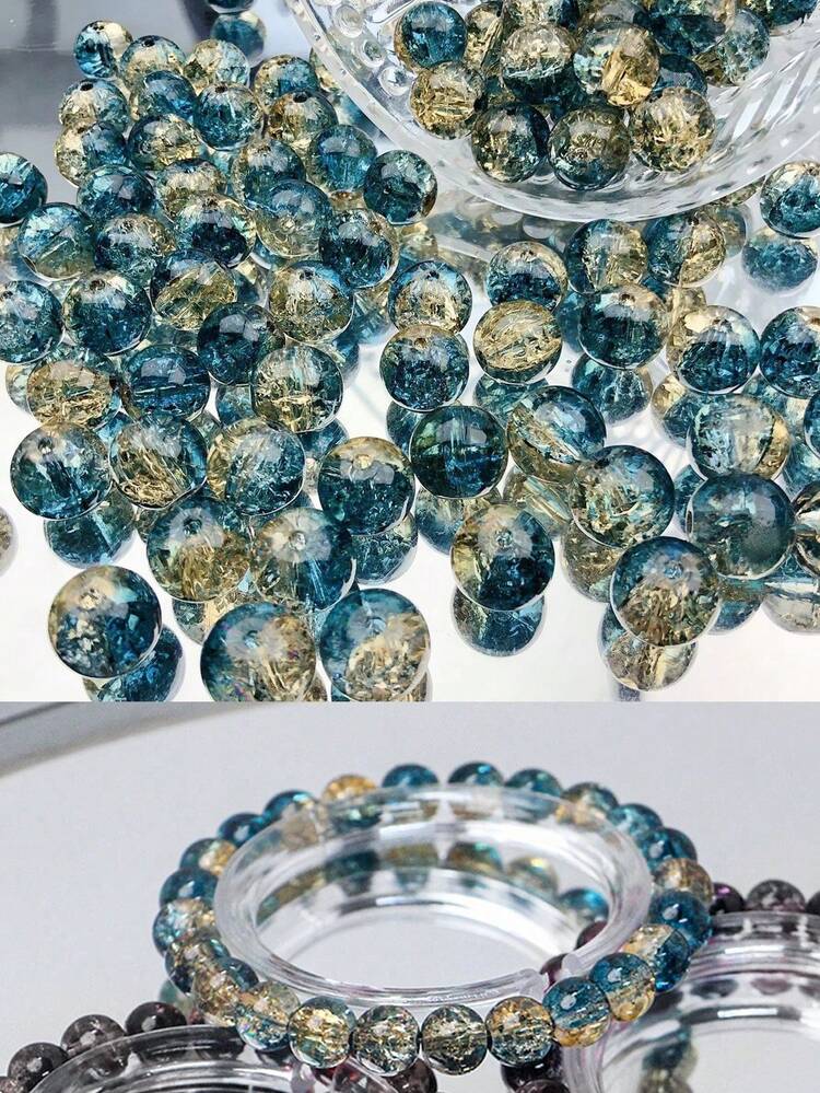 50Pcs 8mm Crystal Glass Beads Northern Lights Yellow Blue Beads Cracked Round Beads DIY Handmade Jewelry Bracelet Necklace Earrings Manufacturing - View 2