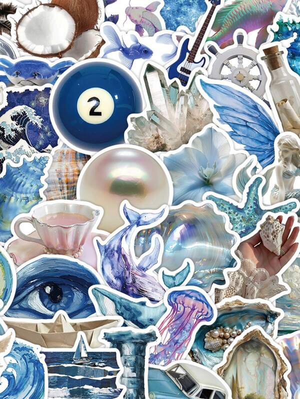 SCXXBSW 50 Silver-Blue Ocean-Themed Vinyl Stickers - Matte Finish, Suitable For Guitars, Computers, Notebooks, Water Cups, Skateboards, Snowboards And Suitcases, Waterproof Stickers.