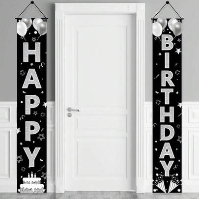 Pancarta colgante de feliz cumpleaños en azul y plateado para hombres, guirnalda de felicitación de cumpleaños, letrero de puerta, suministros para fiesta, para decoración interior y exterior de cumpleaños 16, 18, 21, 30, 40, 50, 60