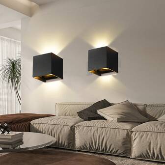 CANMEIJIA Luz decorativa cuadrada de pared LED para exteriores, accesorio de iluminación hacia arriba y hacia abajo para interiores, ángulo de haz ajustable, fácil instalación, adecuado para entrada/aleros/balcón exterior/escaleras/calle/interior/jardín/sala de estar/baño/cocina/dormitorio/pasillo/corredor, seleccione la cantidad según el escenario de uso