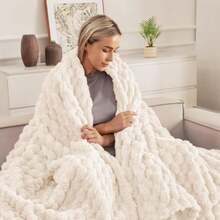 Manta de tamaño king con estampado jacquard de flotilla de ballenas, manta suave y esponjosa exquisita para todas las estaciones, cálida y esponjosa, 228 x 264 cm, color marfil - Marfil - Ver 2