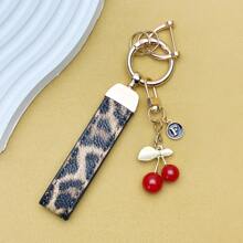 TTOBS 1pc Handmade Leopard Leather Car Key Chain With Cute Cherry Pendant - , Fashionable And Multifunctional Backpack Key Chain, The Perfect Accessory For Backpacks. The Perfect Gift For Valentine's Day, And An Excellent Gift For Your Beloved Girlfriend.