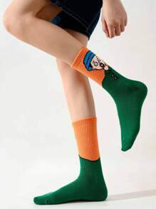 5 Pairs Unisex Mixed Color Original Abstract Artistic Illustration Design Fashionable Sports Mid-Calf Socks, Suitable For Everyday Wear