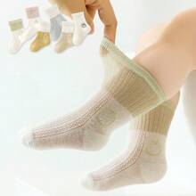 5 Pairs Assorted Newborn Baby Socks, Summer Thin Mesh Mid-Calf Breathable Socks For Infants Under 1 Year Old, Pure Cotton