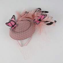 1 件蝴蝶肯塔基头饰德比迷人帽子羽毛鸡尾酒茶会迷人头饰头带女士、发饰、小帽子、迷你迷人、迷你帽 - 彩色 - 查看 15