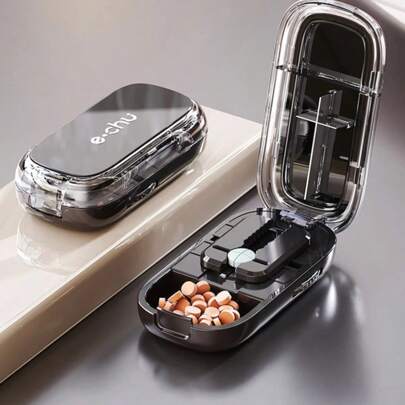 Nueva caja organizadora con cortador de píldoras en cuartos, portátil, a prueba de polvo, para dividir medicamentos y tabletas