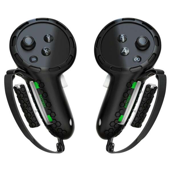Agarres de controlador para Meta Quest 3/Oculus Quest 3S, correas para manos con apertura para batería para accesorios de Oculus Quest 3/3S, incluye fundas para palancas de mando en color negro