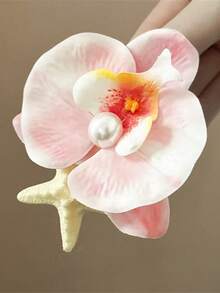 1个女士梦幻仿真花蝴蝶兰花海星鳄鱼夹刘海/侧边发夹，甜美优雅百搭发饰，适合夏季海滩度假拍照造型佩戴，爪夹发夹发卡