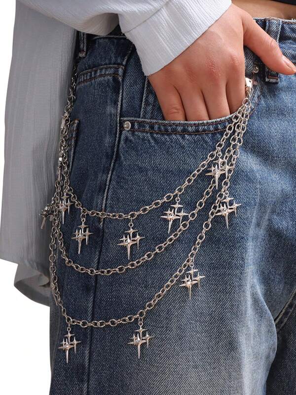 1 Stück unisex Mode glänzende Sternenkette, mehrschichtige Metall Hüftkette, vielseitige Hosen Kette, geeignet für Herbst-Winter Accessoires, Halloween Kostüme, für Jugendliche, Jungen, Männer, Lässig, Outdoor, Sport, Urlaub, Abschlussgeschenke, Geburtstag, Alltagskleidung