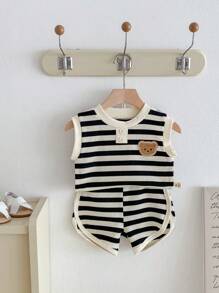 2 pièces Ensemble débardeur et short pour bébé en été, vêtements décontractés mignons pour tout-petits garçons et filles, légers