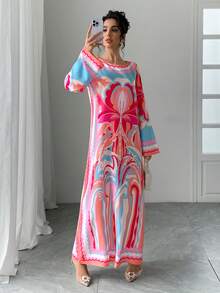 女士奢华宽松长袖长袍，优雅休闲透气度假风阿巴雅长袍，传统阿拉伯服饰，适合节日、正式场合、派对等场合，春季粉色 - 粉色 - 查看 6