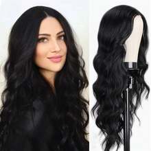 Peluca sintética negra de moda, ondas grandes, pelo largo y rizado, pelo largo esponjoso, peluca de seda de alta temperatura, cubierta completa para la cabeza Z9L1 - 103-negro - Ver 12