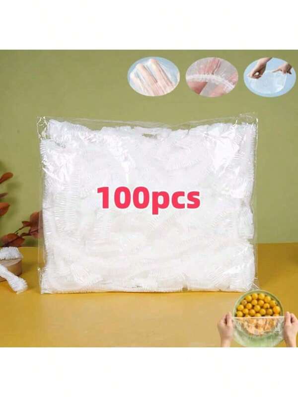 100 Pcs Disposable Food Cling Film Cover Shower Head Cover Multi-Purpose Disposable Shrink Bag Disposable Shoe Cover Thickened Kitchen Cling Film Household Refrigerator Refrigerated Food Preservation Cover Elastic Telescopic Cover