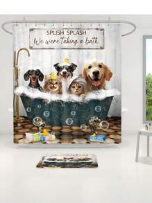 1pc/4pcs Funny Dogs Dachshund Shower Curtain Set Including Shower Curtain With 12 Plastic Hooks, Bathroom Non-Slip Mat, Toilet U-Shaped Mat, Cover Mat Vintage Animal Pets Cute Hilarious Modern Home Decor Bathroom Accessories Back To School