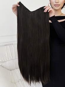 18 英寸长直发接发 4 个安全夹 V 型接发夹浅棕色接发，耐热纤维合成假发，适合日常派对