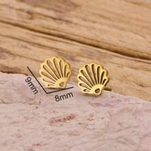 1 paire de boucles d'oreilles à la mode en acier inoxydable pour femme, en forme de coquillage avec texture ajourée, un cadeau à la mode, adapté à toutes les saisons et aux soirées.