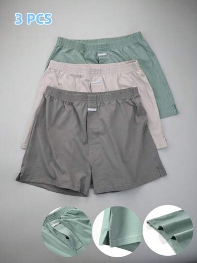 3 Pack Casual Basic Knit Elastic Soft Mid-Waist Men's Pajama Pants, Front Button Fly