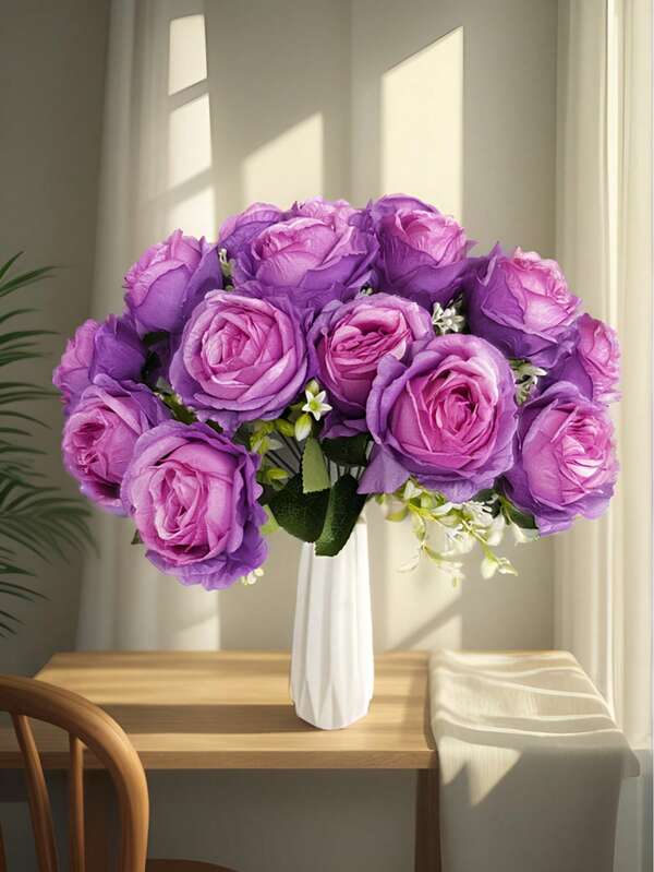 1 bouquet de 18 fleurs de rose en tissu artificiel, décoration florale en polyester pour la Saint-Valentin, Thanksgiving, la fête des mères, la maison, l'extérieur, les fêtes, les mariages