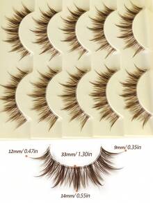 Rikuaild 5 Pairs Cartoon Style False Eyelashes, Brown, Anime Style, Natural Thin & Soft Brown Lashes, Transparent Band Reusable, Natural Lashes In Korean Style - Lông mi Manga nhọn - Xem 5
