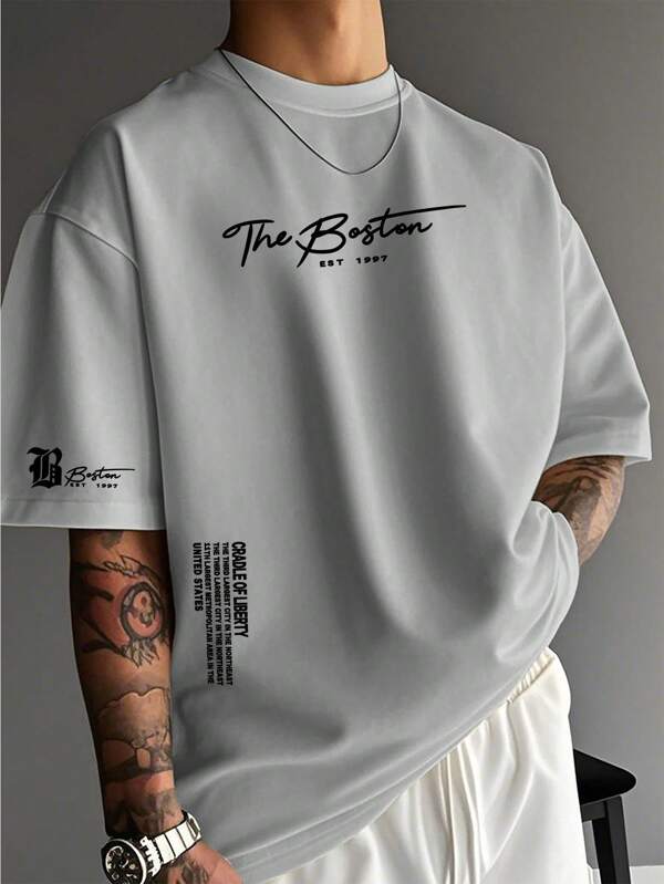 Men's Round Neck Drop Shoulder Short Sleeve Casual Loose T-Shirt For Summer