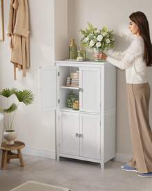 VASAGLE Mueble de Baño, Armario de Baño, Armario de Cocina, con 4 Puertas, Estantes Ajustables, 30 x 60 x 110 cm, Blanco - Nube blanca - Ver 10