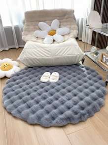 1pc Beige Round Faux Rabbit Fur Plush Rug, Nordic Ins Style Carpet For Living Room Bedroom, Washable Artificial Fur Rug, Suitable For Living Room, Bedroom, Tatami, Dressing Room And Other Indoor Spaces All Year Round,Fall Decor,Autumn Decor,Room Decor