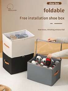 1pc/2pcs Foldable Fabric Storage Box With Lid, Dust-Proof Shoe Storage Container, Multi-Functional Compartment Organizer Box - Multicolor - View 3
