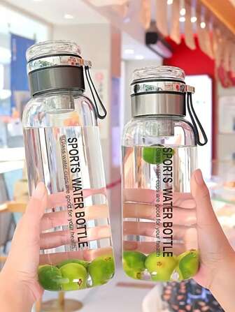 1PC Transparent Borosilicate Glass Water Bottle With Removable Infuser, Leakproof Stainless Steel Cap & Nylon Loop, Wide Mouth For Tea & Fruit, Perfect For Fitness, School, Office, Outdoor Activities & Daily Hydration,Glass Water Bottle,Glass Bottle,Halloween Decorations, Christmas Gifts, Back To School Supplies, Travel Essentials