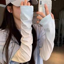 1Pc渐变色冰丝冰袖夏季防晒袖套女宽松手套防护袖套防紫外线手袖 - 彩色 - 查看 2