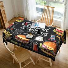 1/20pcs Black Themed Rectangular Polyester Tablecloth - Vibrant Fast Food Design With Burgers, Fries & Milkshakes, Durable & Easy-Clean Machine- Fabric For Kitchen, Dining Room, Parties, Outdoor Dining, Kitchen Decor, Bold Graphics, Cover, Stylish Table Linen, Food Enthusiasts - Multicolor - View 4