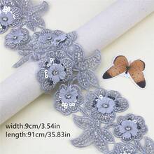 1碼金色線繡珠繡花邊，裝飾服裝婚紗，手工DIY材料適用於服裝或包袋 - 金色 - 查看 11