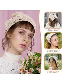 1 Stück Damen Bandana gehäkelter Kopftuch Blumen Dreieck Kopftuch, atmungsaktiv vielseitig Retro Gänseblümchen Haarband für Damen Mode Haaraccessoires Boho Haarband Herbst Winter Stirnbänder für Damen für Urlaubsoutfits Frau - Verschiedenfarbig - Übersicht 9