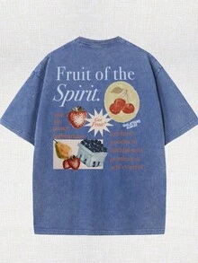 Fruit Of The Holy Spirit Christian Faith Religious Printing Vintage Washed T-Shirt, 230G, Retro Street Style. Simple And Versatile, Pure Cotton Is Of High Quality, Novel And Fashionable, And It Is A Must-Have Fashion T-Shirt For Spring And Summer. - Xanh đậm - Xem 2