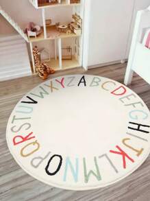 1pc Washable Pseudo-Cashmere Round Letter Pattern Gaming Carpet, Soft Alphabet Playmat Rug, Home Decor Carpet