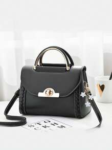 Borsa quadrata piccola da donna di colore unito, borsa a tracolla con manico superiore da donna, mini borsa a tracolla di moda, portafoglio da donna con decorazione fibbia