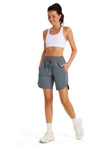 ZUTY 7" High Waisted Athletic Shorts For Women Running Workout Long Shorts With 3 Zipper Pockets Summer
