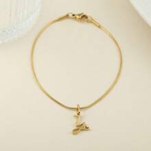 1pc Stainless Steel Fine Round Snake Chain Bracelet For Women, With 26 Alphabet Friendship Bracelet, Elegant Accessory Gift For Graduation, Holiday, All Year Round