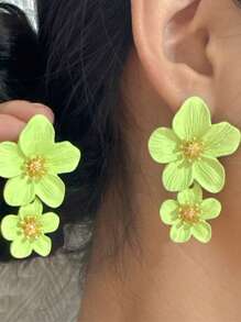 1 Pair Fashionable Chic Versatile Minimalist Fresh Five-Petal Flower Double Layer Earrings, Suitable For Women's Party And Daily Wear