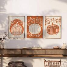 3PCS Halloween Pumpkin Wall Art Print Spooky Pumpkin Poster Kitchen Living Room Wall Decor, Farmhouse Print, Canvas Halloween, Room Decor Aesthetic, Posters For Room , Canvas Wall Art, Optional Frame,Wall Decor, Bedroom Decor. ,Halloween Decor Home Decor Fall Decor