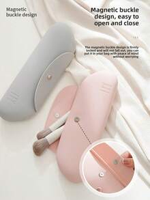 1pc (Random Color) Silicone Makeup Organizer Bag, Dust-Proof Makeup Brush Holder Case, Travel Cosmetic Pouch - Multicolor - View 7