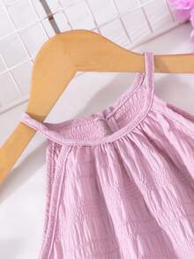 2pcs/Set Girls Casual Cute And Elegant Scoop Neck Sleeveless Top & Solid Color Long Pants Outfit, Spring/Summer - Pink - View 3