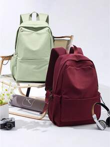 大容量防水背包，轻便休闲日用背包，女士学院风笔记本电脑背包，防水旅行背包，适合高中、初中、小学生、青少年、女性、大学生、教师、上班族——返校、开学第一天、初中、高中、大学的理想之选 - 酒紅色 - 查看 3