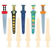 5pcs/Pack 7cm*35cm Unfinished Wooden Sword Set, Handmade DIY Painting Wooden Sword Blanks, Wooden Swords, Pirate Swords, DIY Craft Swords, Painting Wooden Crafts, Includes Colored Pens And Stickers, Suitable For Birthday, Family Gathering Handmade Craft Making, Party Supplies Handcraft Set - Multicolor - View 8