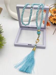 1 pieza Juego de caja con cuentas de cristal, 99 piezas de cuentas de perlas falsas y borlas, rosario musulmán, pulsera minimalista y elegante para uso diario