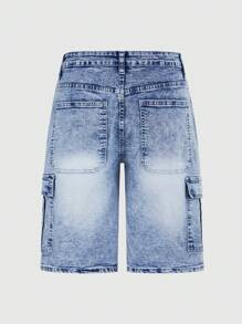 Shorts cargo casuales de denim elástico con múltiples bolsillos para hombre