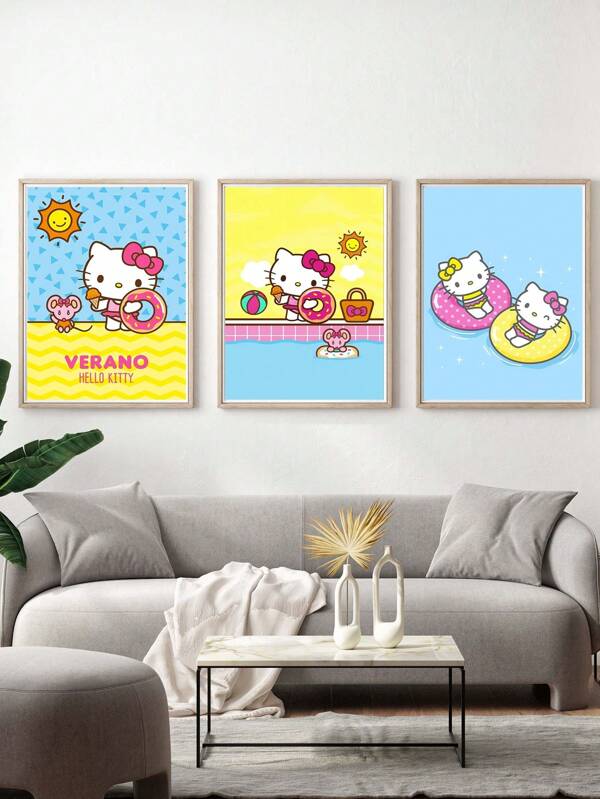 Sanrio 1 pezzo di opera d'arte su tela con il personaggio Hello Kitty dell'anime Sanrio, decorazione artistica moderna e magnifica di stampe a cartoni animati per la decorazione della casa, anche un regalo perfetto per fan e amanti di Kitty, decorazione per la camera dei bambini, senza cornice