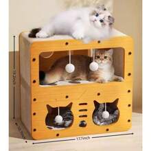 1 pieza Cama y poste rascador para gato 2 en 1, nido de mascota de estilo sencillo y fresco