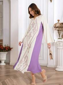 Abito lungo con scollo a V e maniche lunghe con stampa floreale per donne