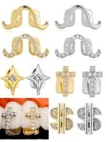 Gold Grills For Your Teeth Grillz For Women Teeth Men Gold Tooth Cap Grillz For Women Golden Tooth Jewelry Mouth Grills Men Hip Hop Outfits Custom Accessory Halloween Party Streetwear Punk Fashion Rap Culture Hip Hop Outfits