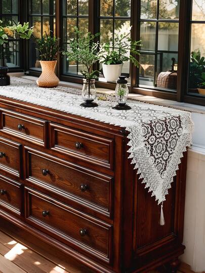 1 stuk tafelloper, volledig wateroplosbaar borduurwerk, hol gesneden vakmanschap, geschikt voor keukentafels, salontafels, kastsjaals, woonaccessoires, cafés, studeerkamers, villa's, feesten, familiebijeenkomsten, vakantiedecoraties, binnen en buiten, diverse maten beschikbaar